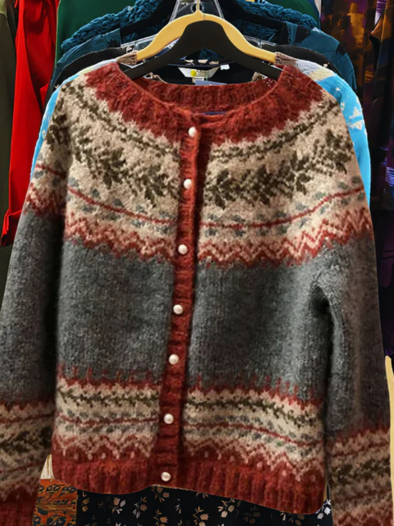 Nelia – Classic Winter Pattern Knitted Cardigan
