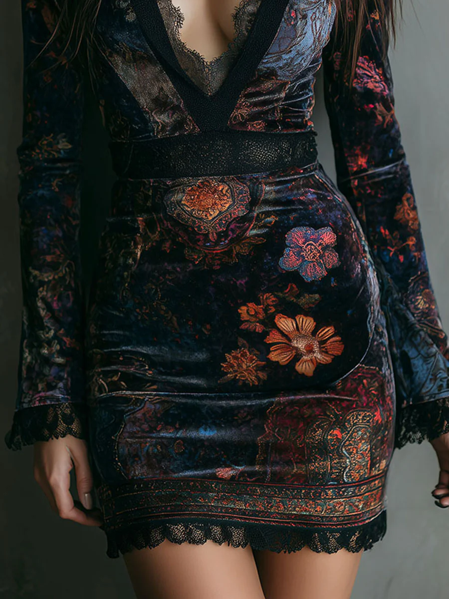 Floral V-Neck Mini Dress