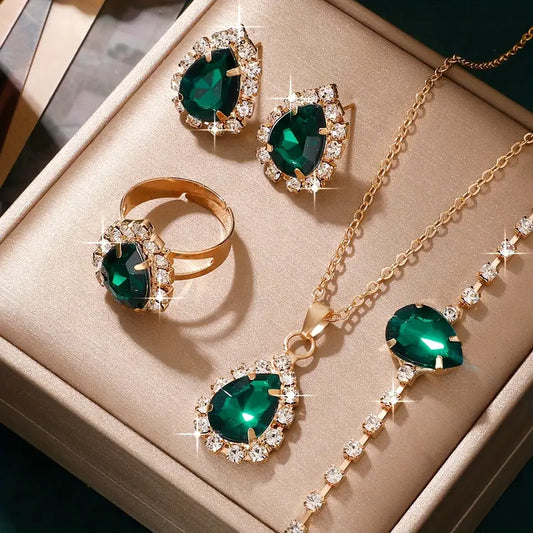 Elisandre Emerald Jewellery Set | Gold