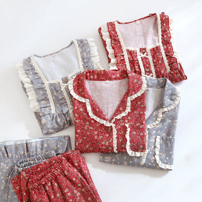 Vintage Floral Lace Trim Pajama Set