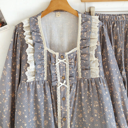 Vintage Floral Lace Trim Pajama Set
