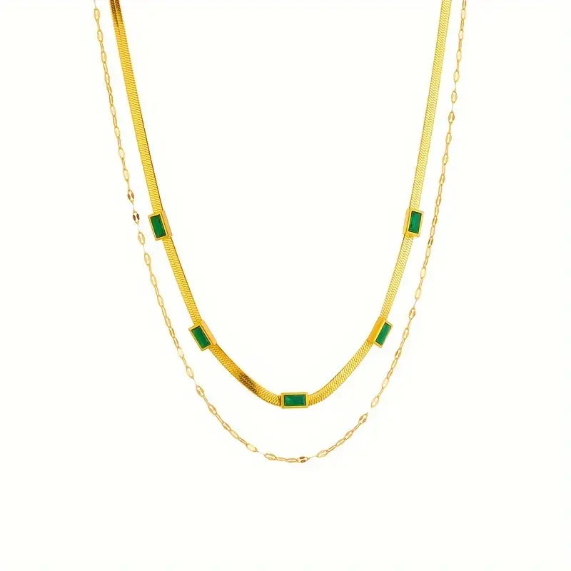 Sorel Gem Double-Layer Retro Necklace | Gold