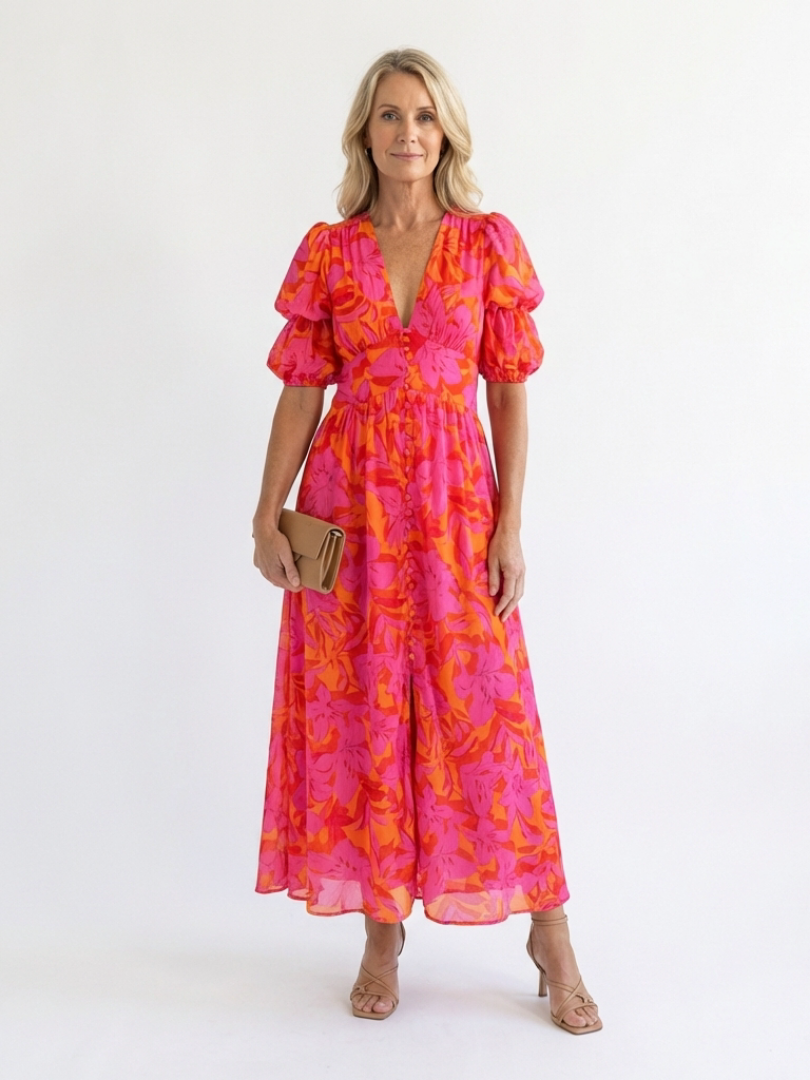 Stella | Floral V-Neck Midi Dress