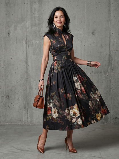 Greta | Floral Midi Pleated Dress