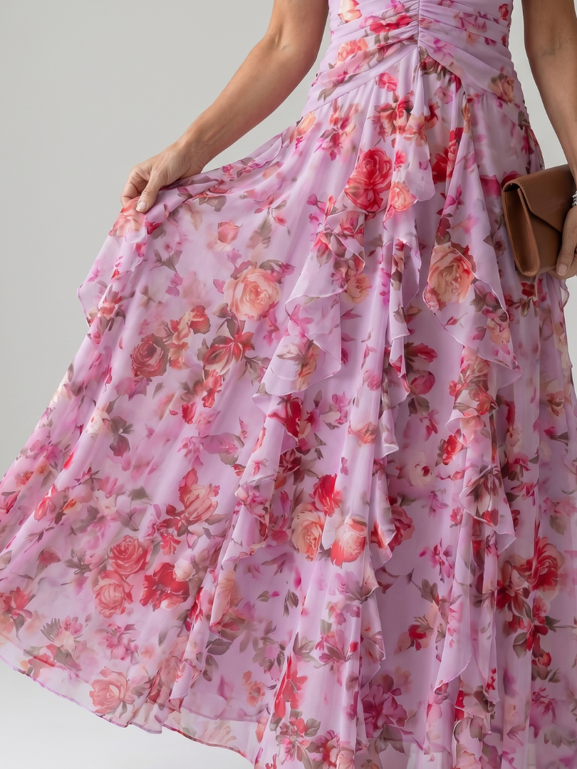 Nori | Floral Halter Ruffle Maxi Dress