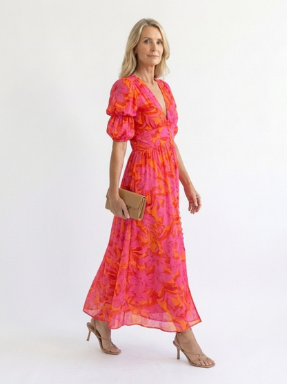 Stella | Floral V-Neck Midi Dress