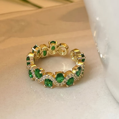 Kalira Sparkling Emerald Open Ring | Gold