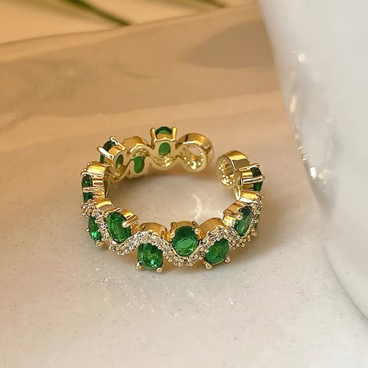 Kalira Sparkling Emerald Open Ring | Gold