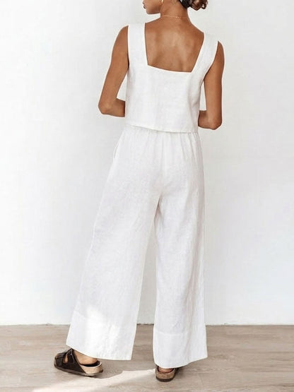 Sleeveless Crop Tank & Wide Leg Pants Lounge Set