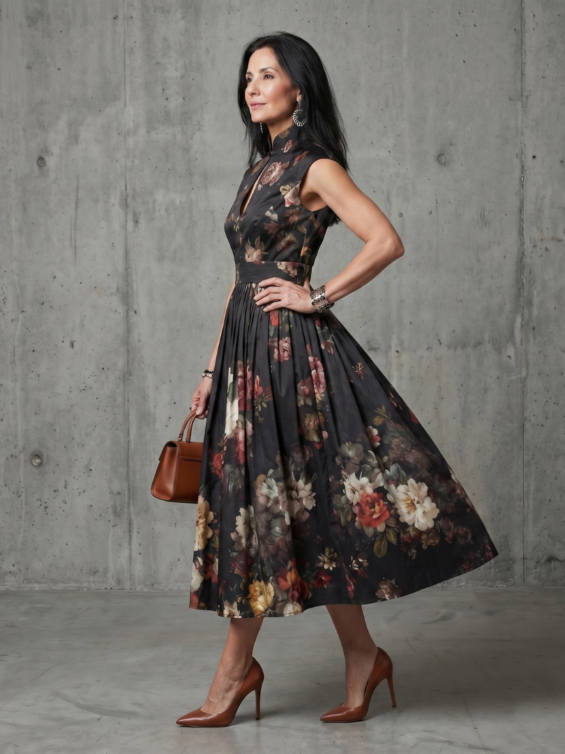 Greta | Floral Midi Pleated Dress