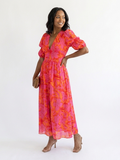Stella | Floral V-Neck Midi Dress