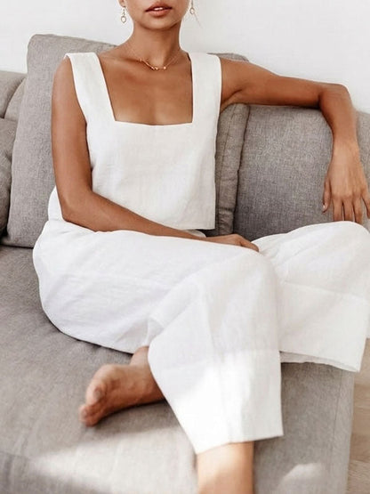Sleeveless Crop Tank & Wide Leg Pants Lounge Set