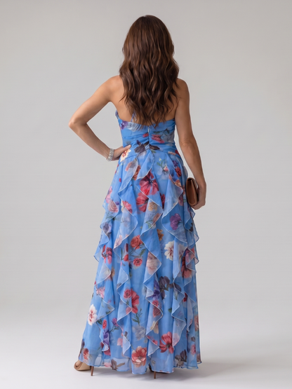 Nori | Floral Halter Ruffle Maxi Dress