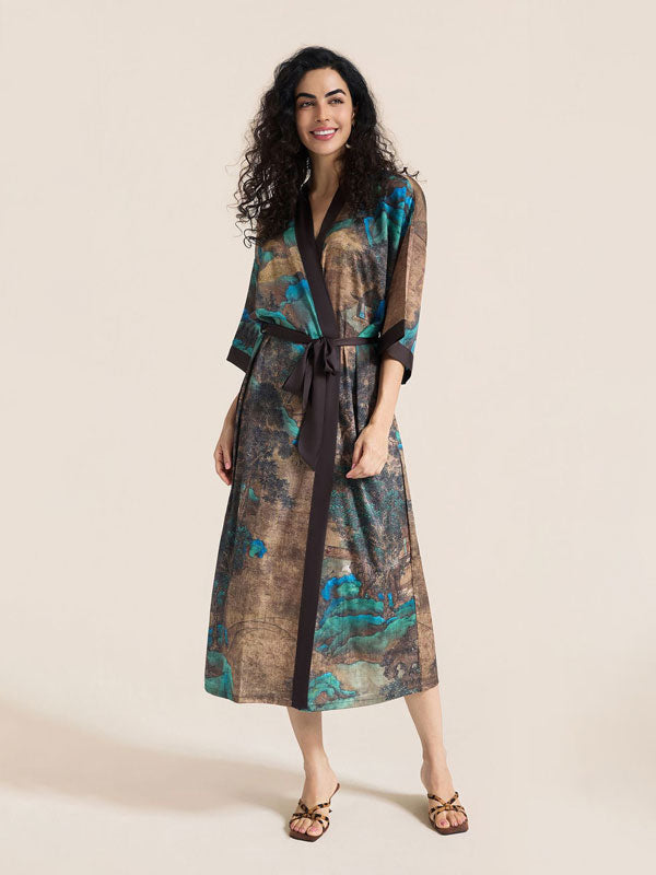 Floral Printed Long Kimono Robe