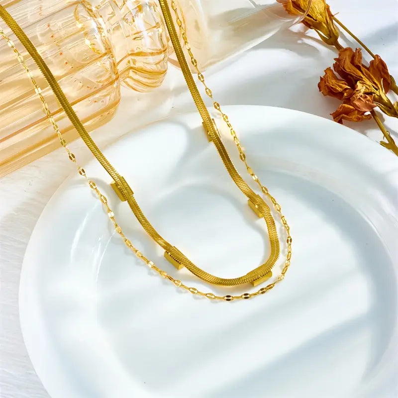 Sorel Gem Double-Layer Retro Necklace | Gold