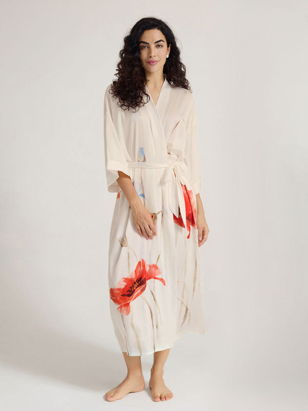 Floral Printed Long Kimono Robe