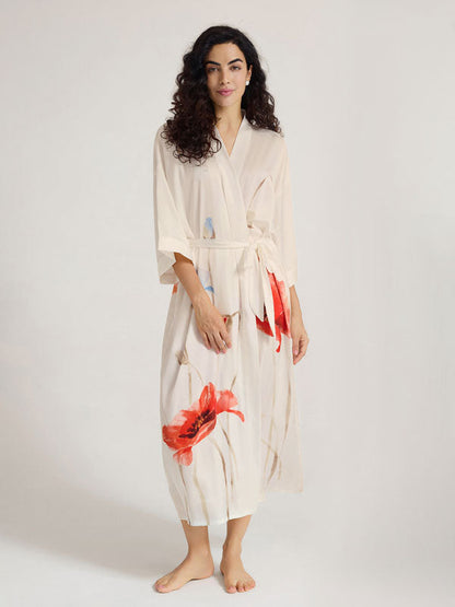 Floral Printed Long Kimono Robe