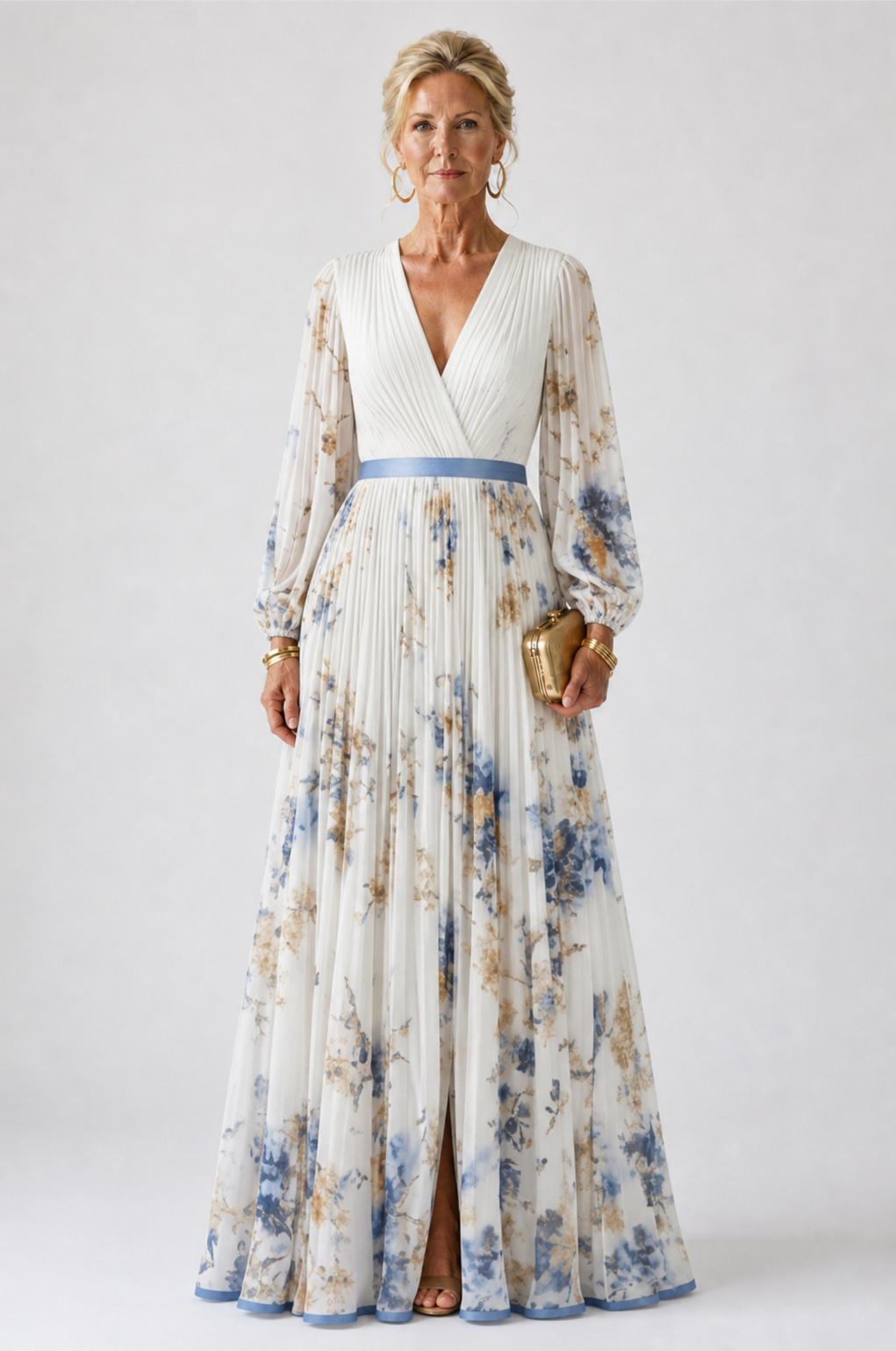 Stella | Floral V-Neck Maxi Long Sleeve Dress