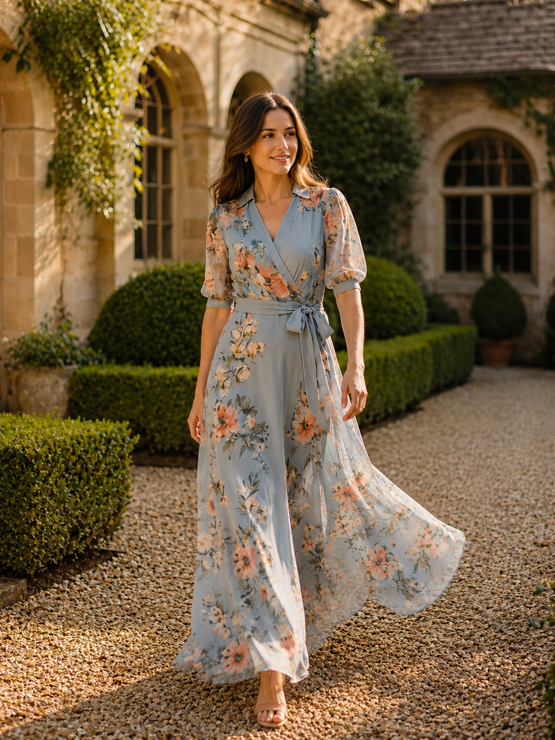 Elowen | Floral V-Neck Wrap Maxi Dress