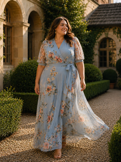 Elowen | Floral V-Neck Wrap Maxi Dress