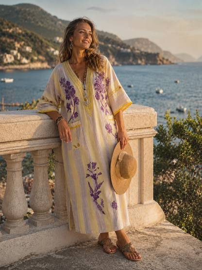 Aurelia | Floral V-Neck Striped Maxi Dress