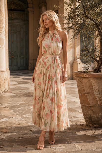 Stella | Floral Printed Halter Midi Dress