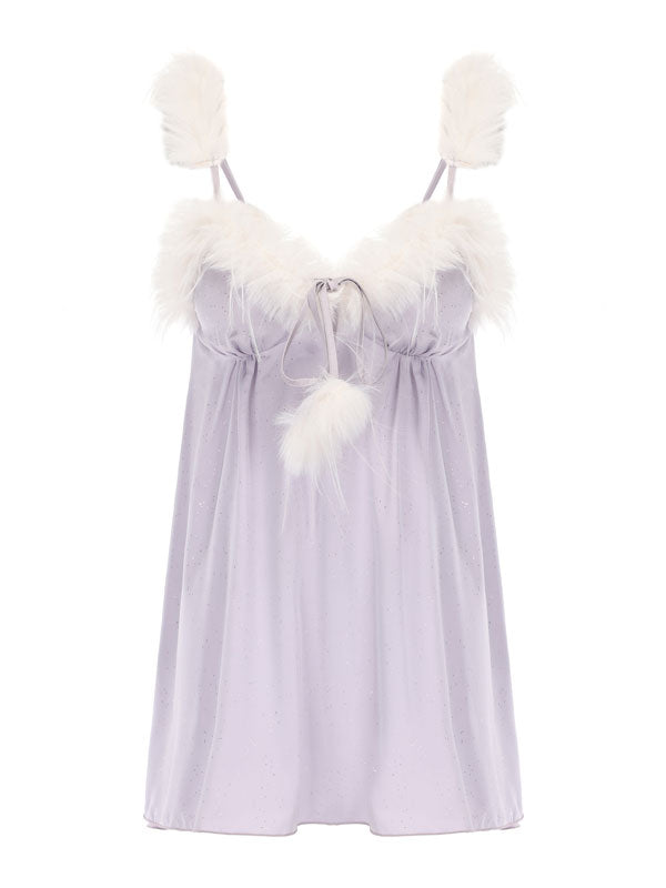 Kafiloe Starry Feather Trim Cami Nightgown