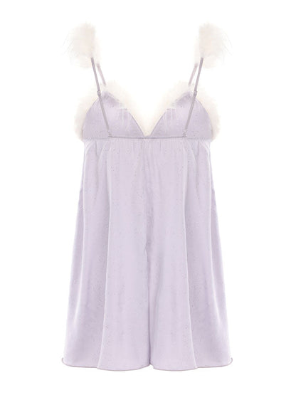 Kafiloe Starry Feather Trim Cami Nightgown