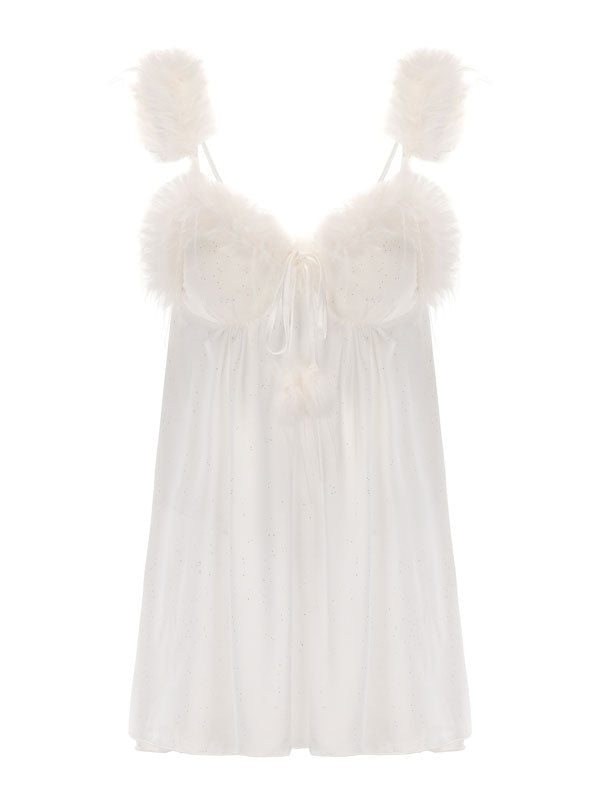 Kafiloe Starry Feather Trim Cami Nightgown