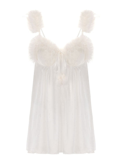 Kafiloe Starry Feather Trim Cami Nightgown
