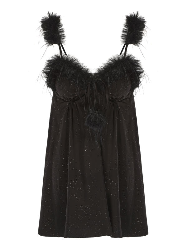 Kafiloe Starry Feather Trim Cami Nightgown