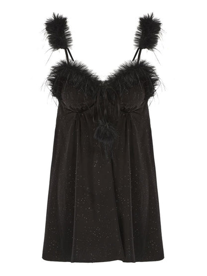 Kafiloe Starry Feather Trim Cami Nightgown