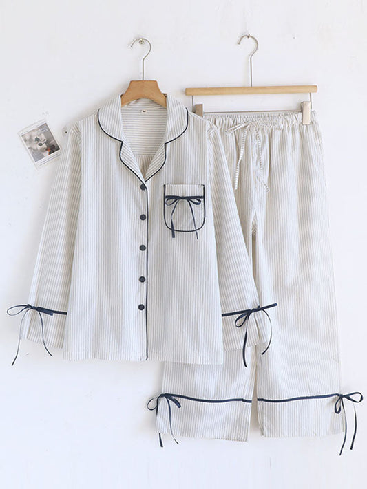 Cozy Bow Stripe Pajama Set