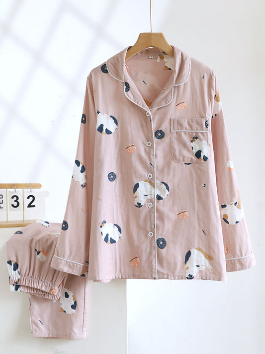 Cute Cat Couple Cotton Pajama Set