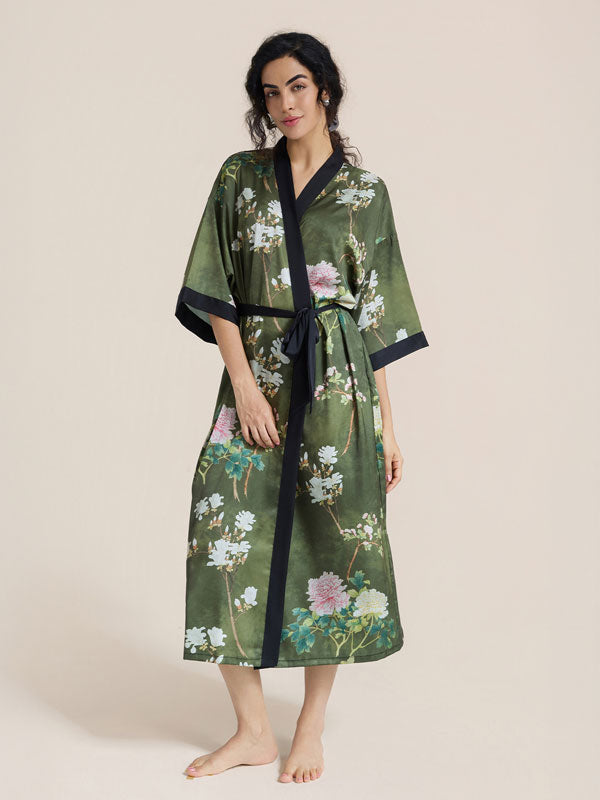 Floral Printed Long Kimono Robe