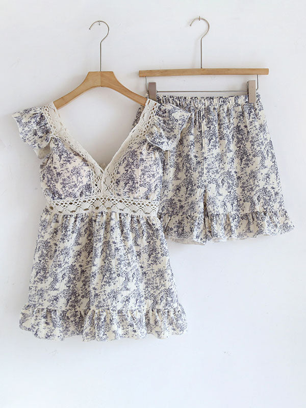 Petal Whisper Lace Short Sleeve Pajama Set