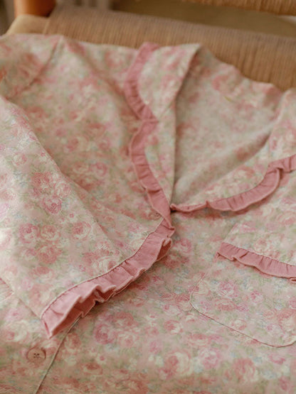 Vintage Ruffled Floral Print Pajama Set