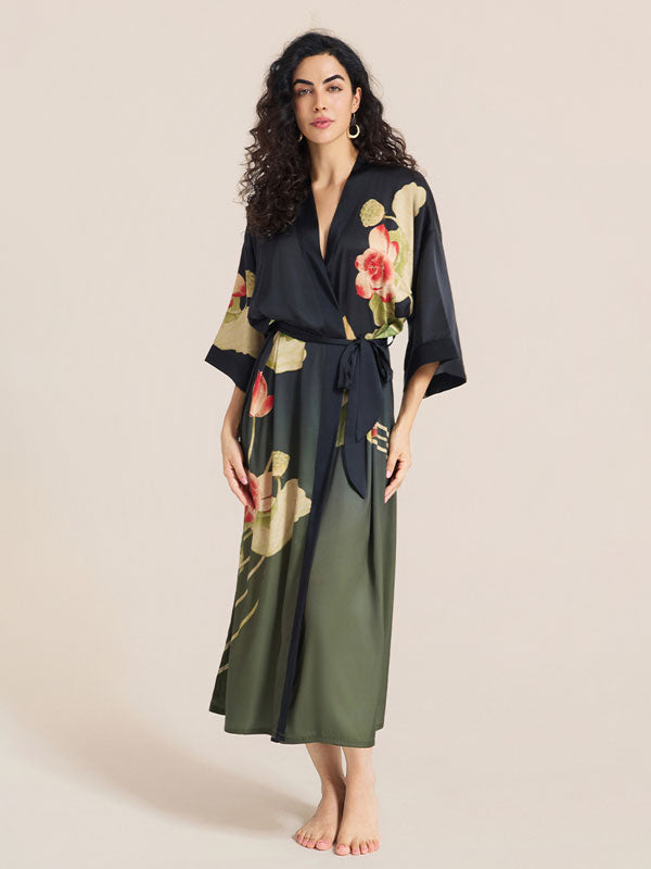 Floral Printed Long Kimono Robe
