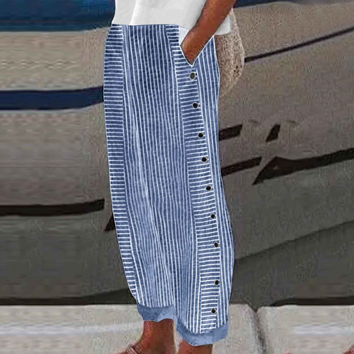 Vienna | Trousers With Striped Button Details