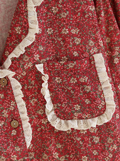 Vintage Floral Lace Trim Pajama Set