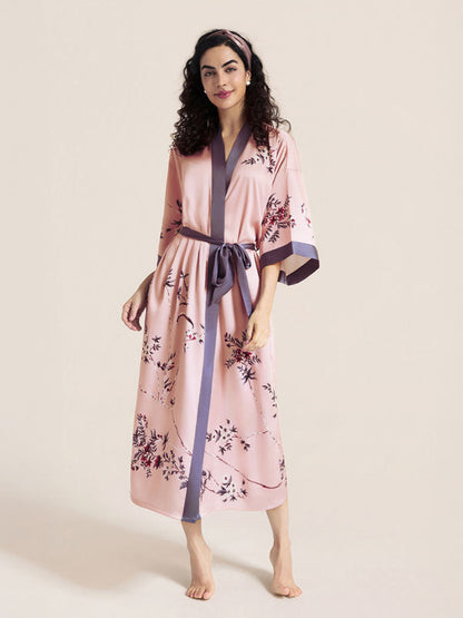 Floral Printed Long Kimono Robe