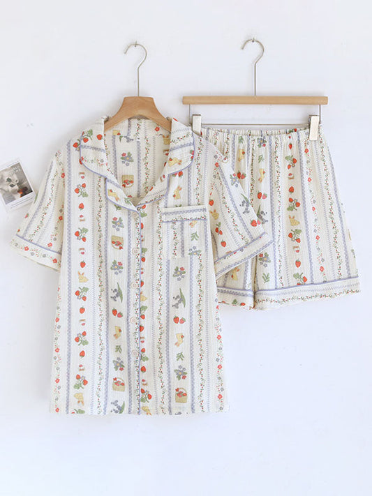 Blue Striped Rabbit Printed Pajama Set