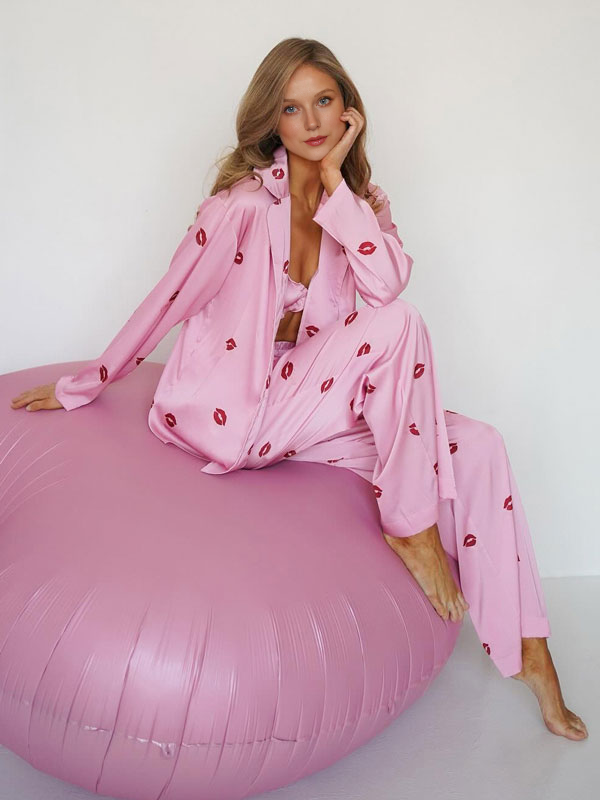 Romantic Red Lip Print Two Piece Set