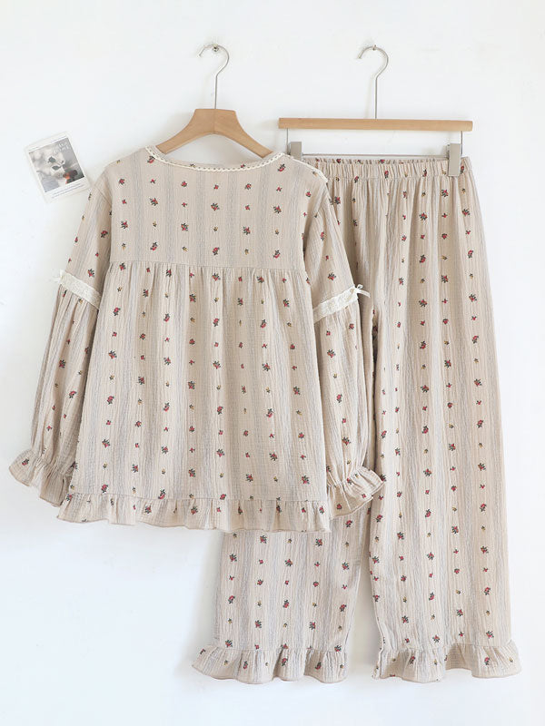 Vintage Floral Long Sleeve Pajama Set