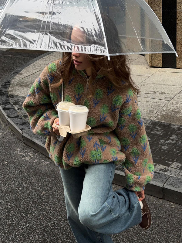 Fleece Jacquard Half Zip Sweatshirt