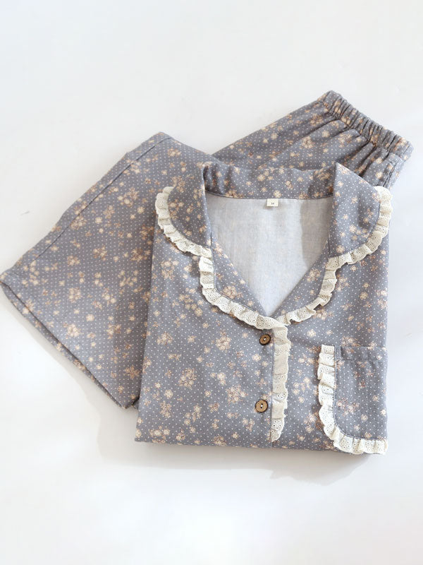 Vintage Floral Lace Trim Pajama Set
