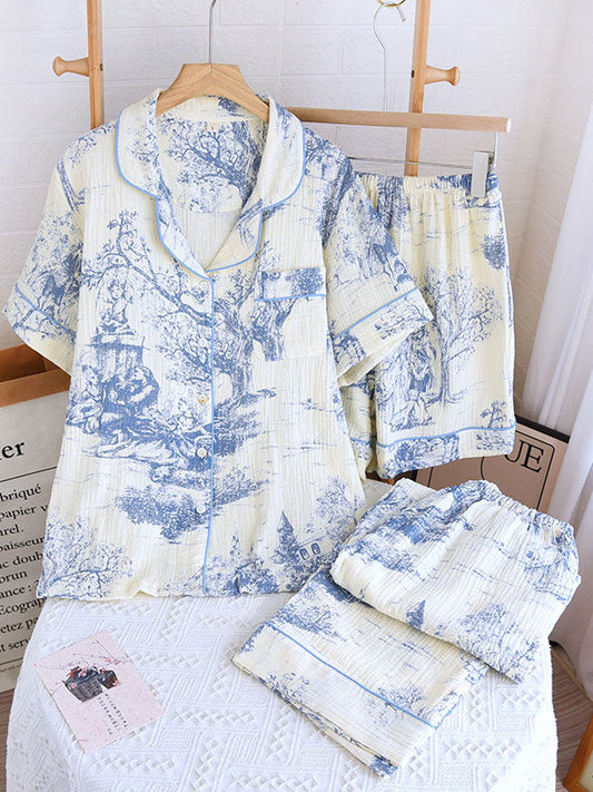 2Pcs/3Pcs Painting Cotton Pajama Set