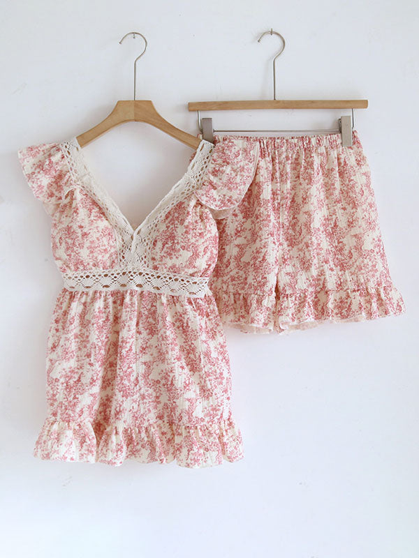 Petal Whisper Lace Short Sleeve Pajama Set
