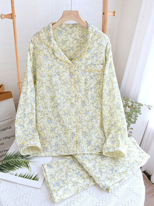 Blue Flowers Cotton Pajama Set