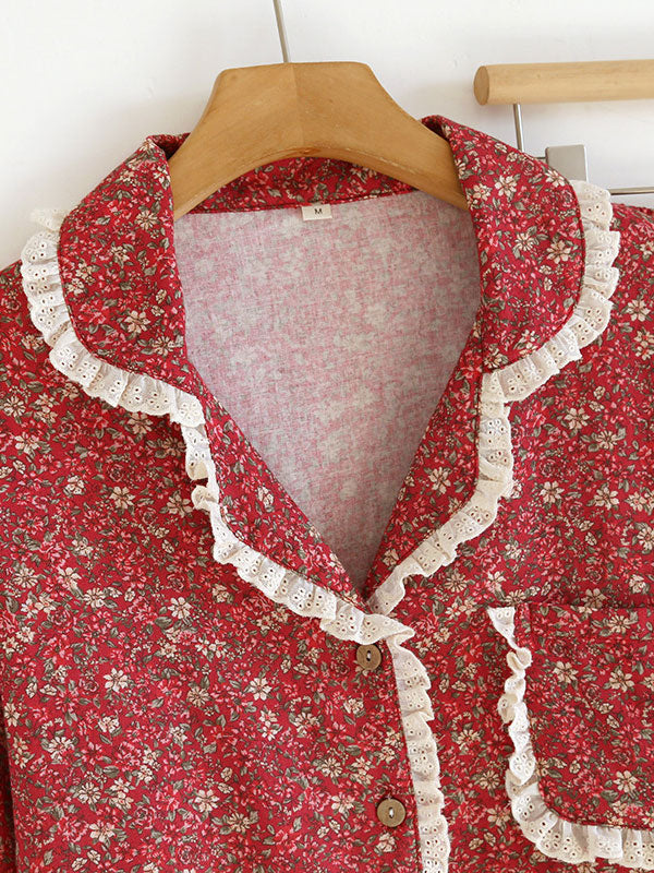 Vintage Floral Lace Trim Pajama Set